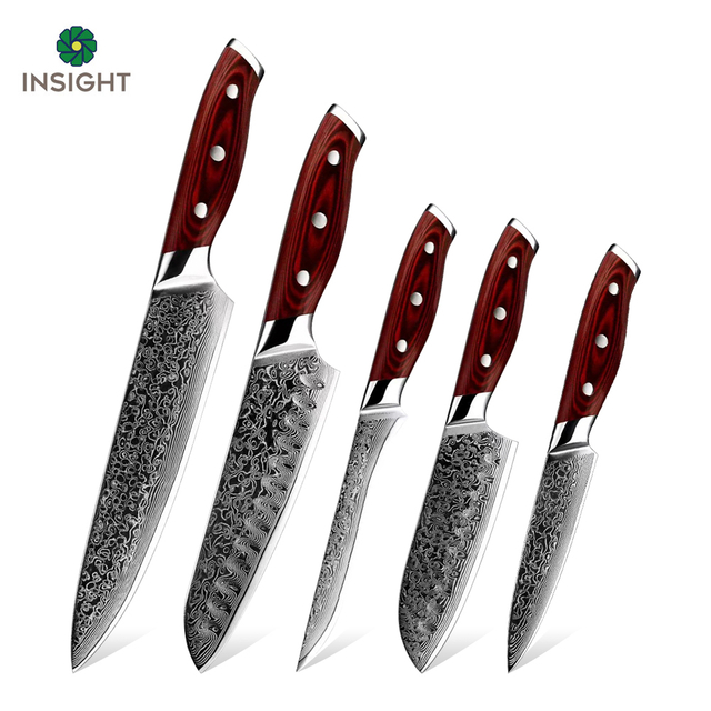 Ensemble de couteaux de cuisine &agrave; texture damas en acier inoxydable