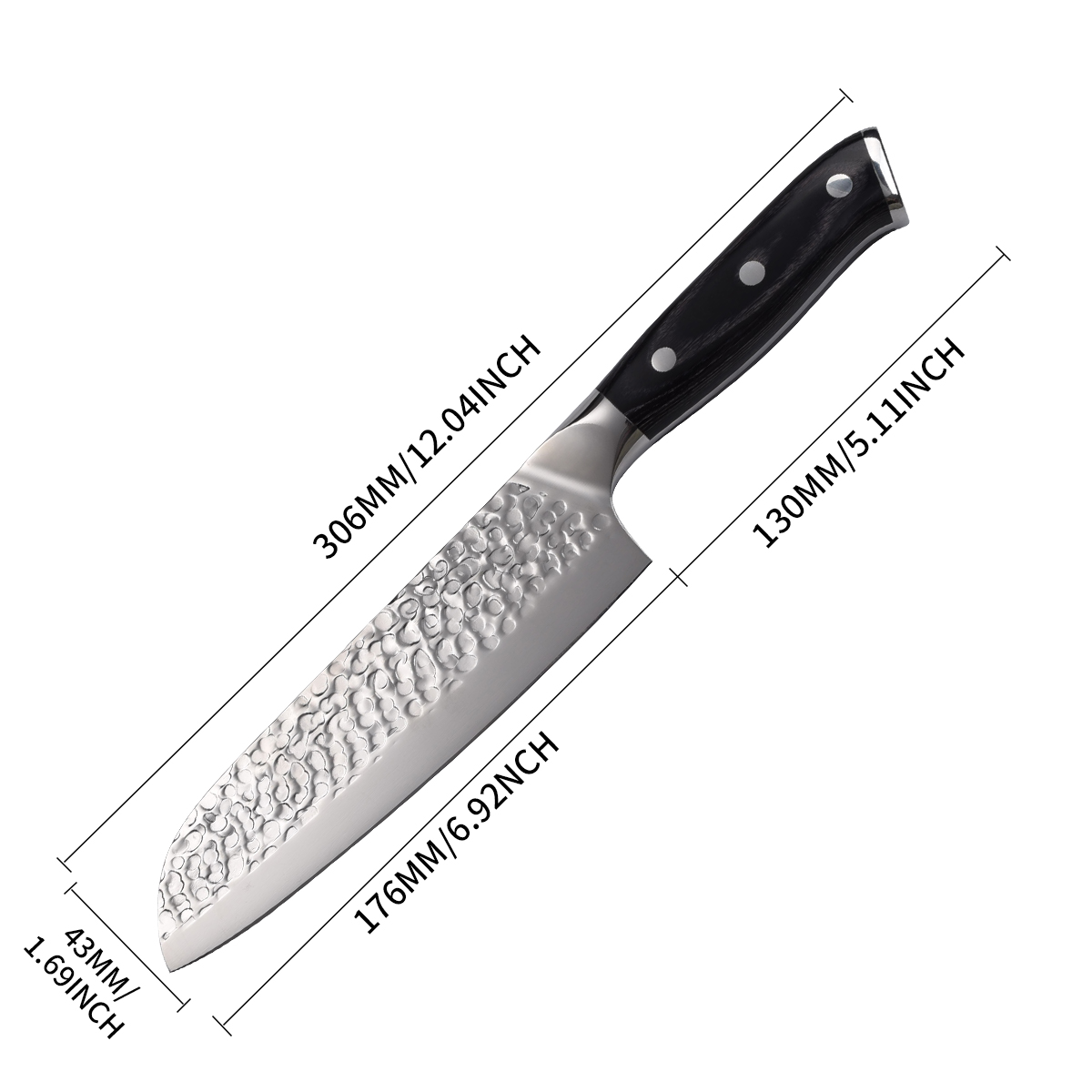 Cuchillo Santoku con mango de madera de acero inoxidable