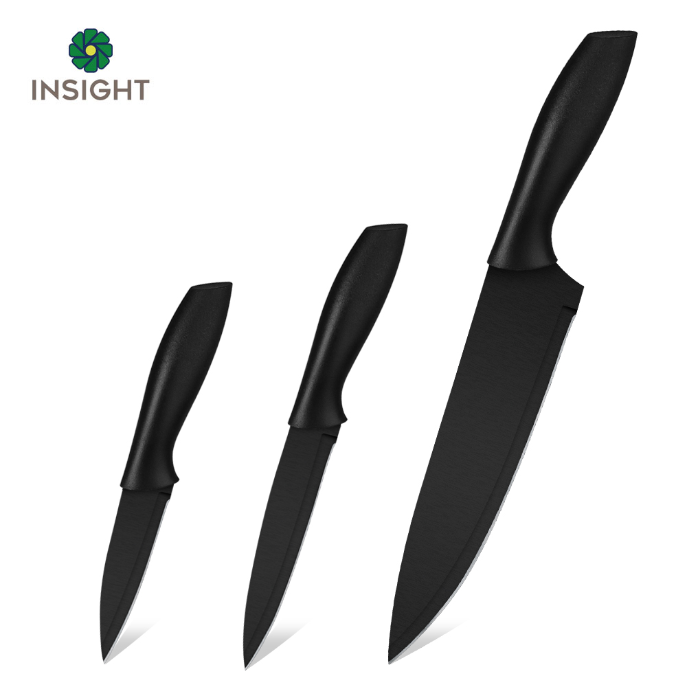 Ensemble de couteaux de cuisine &agrave; manche en plastique noir